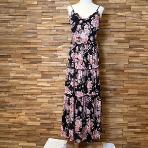 Doe & Rae | Black | Dusty Rose Floral | Tiered Maxi Dress | Various Sizes